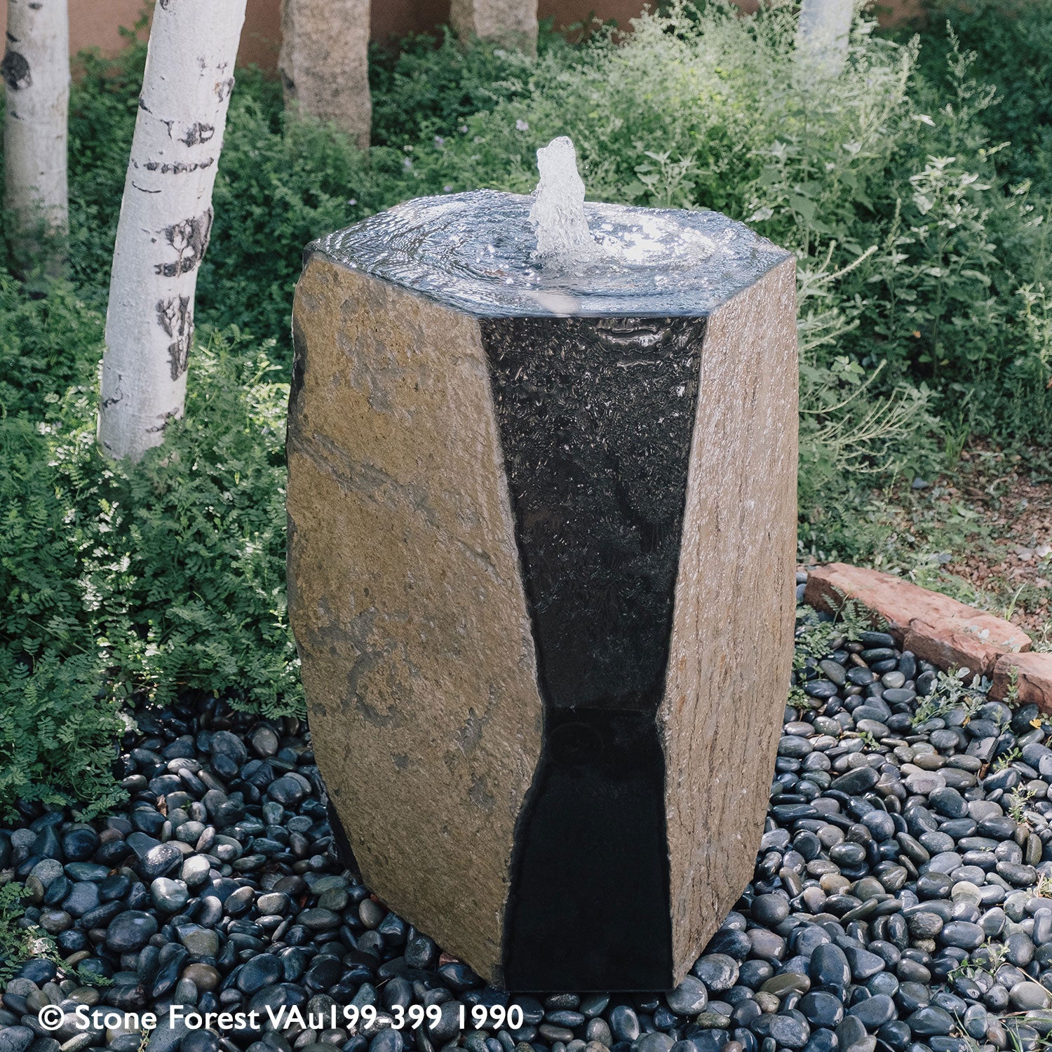 Stone Forest Mizubachi garden fountain carved from  basalt 39" high