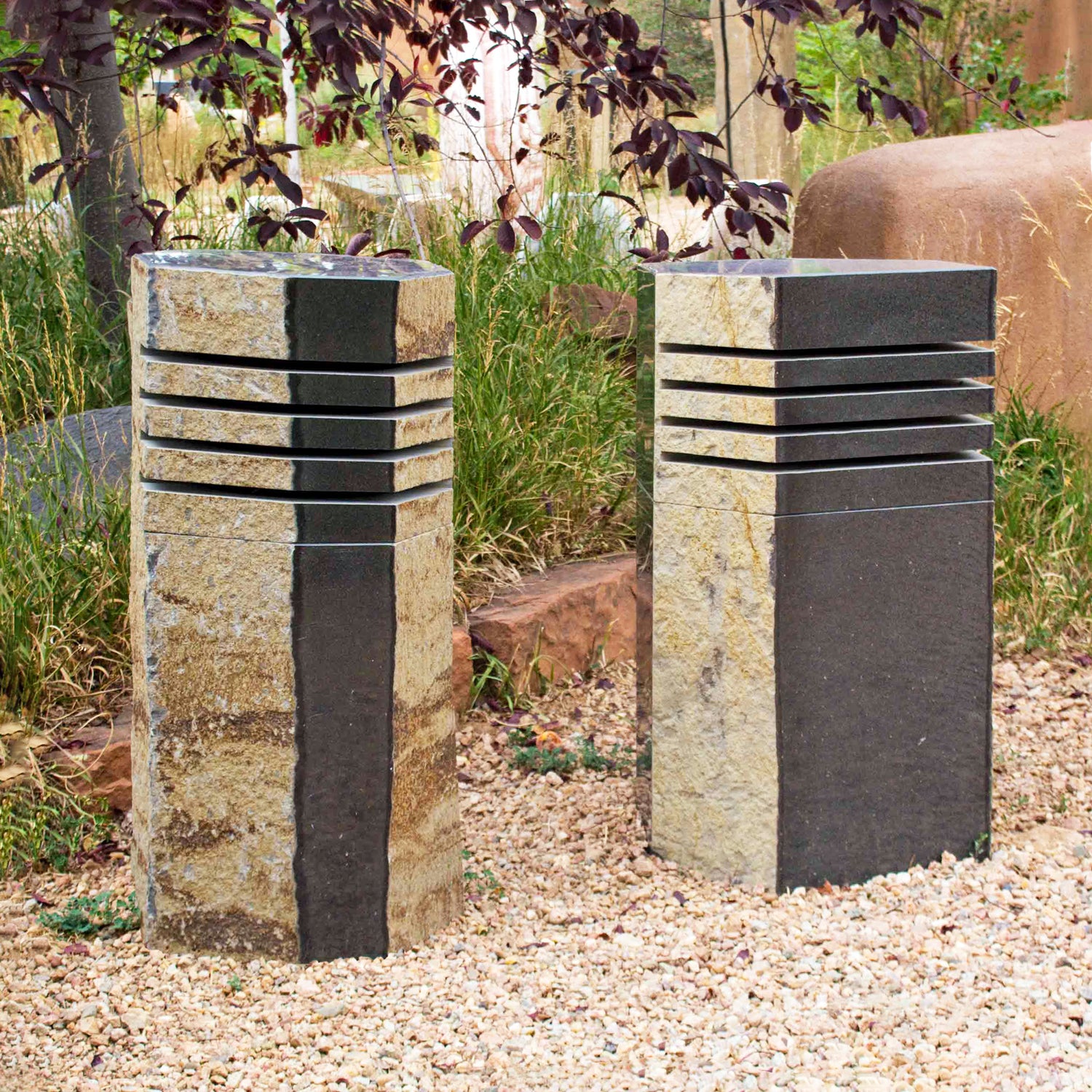 Two Large Sculptural Basalt Lanterns