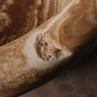 Detail of a large, oval-shaped, multi-color onyx planter