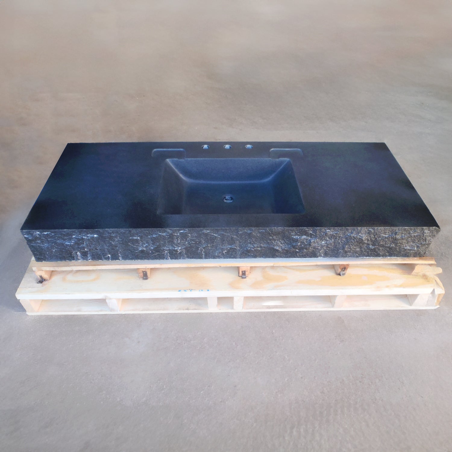Custom Vanity Top with integral sink in black granite