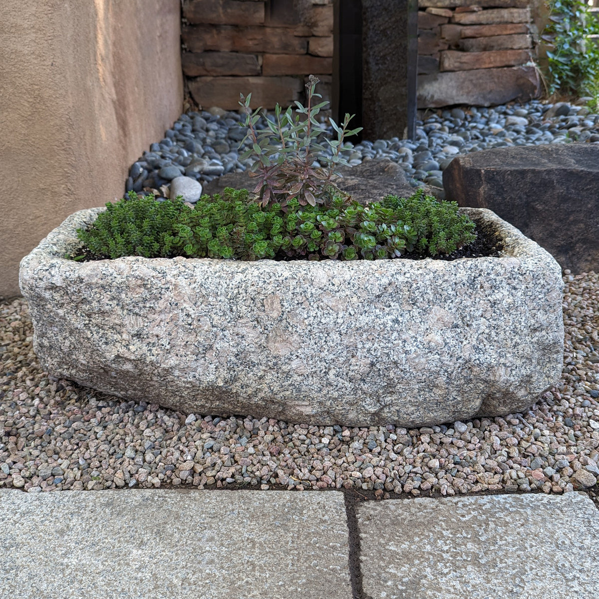 Stone Forest Hand Chiseled Antique Stone Trough used as Planter image 1 of 6