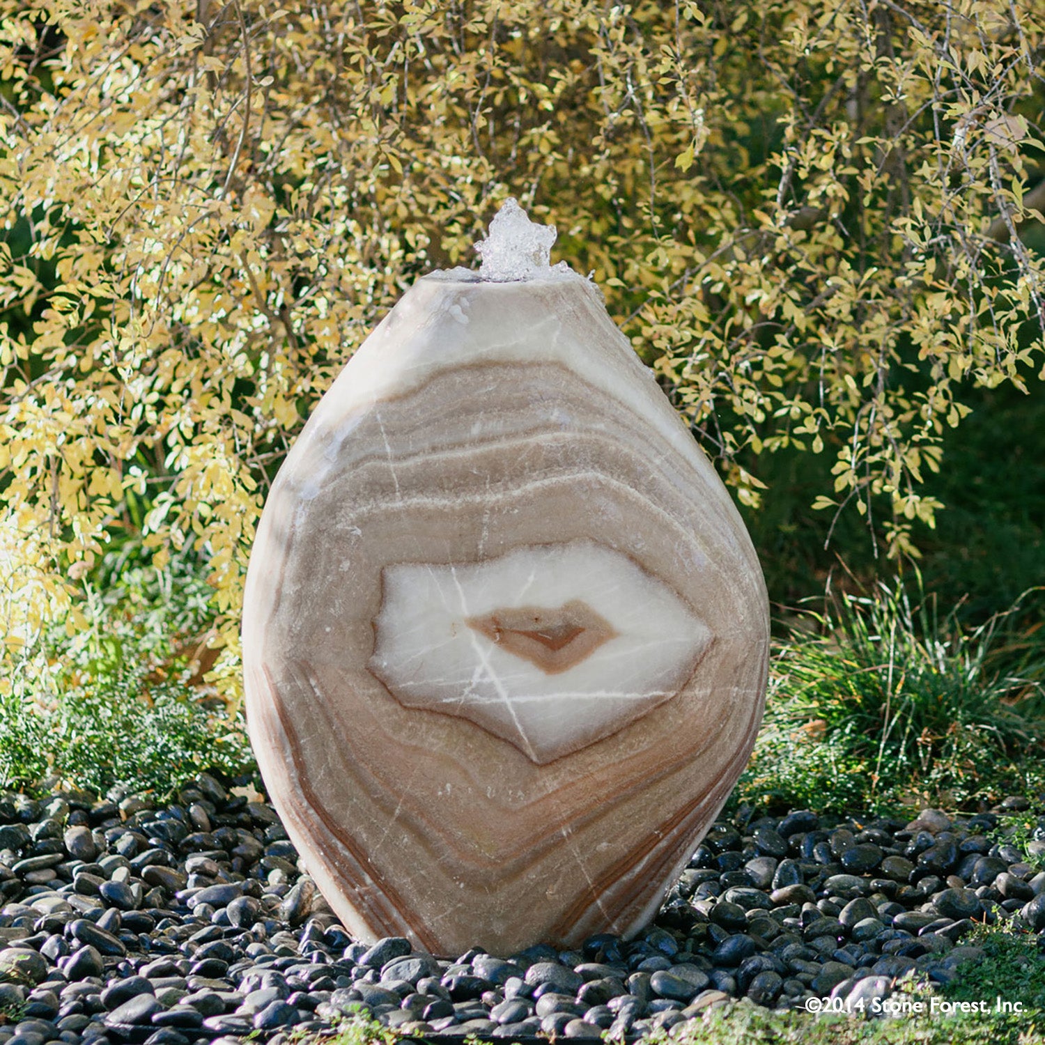 36" high Pebble Fountain carved from Onyx