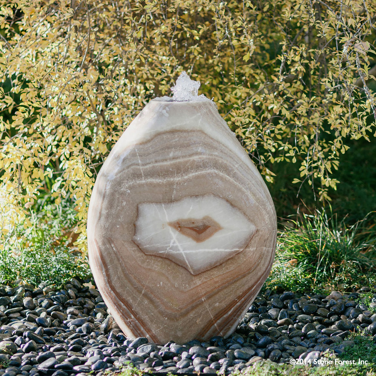 Stone Forest Pebble garden fountain carved from onyx 36