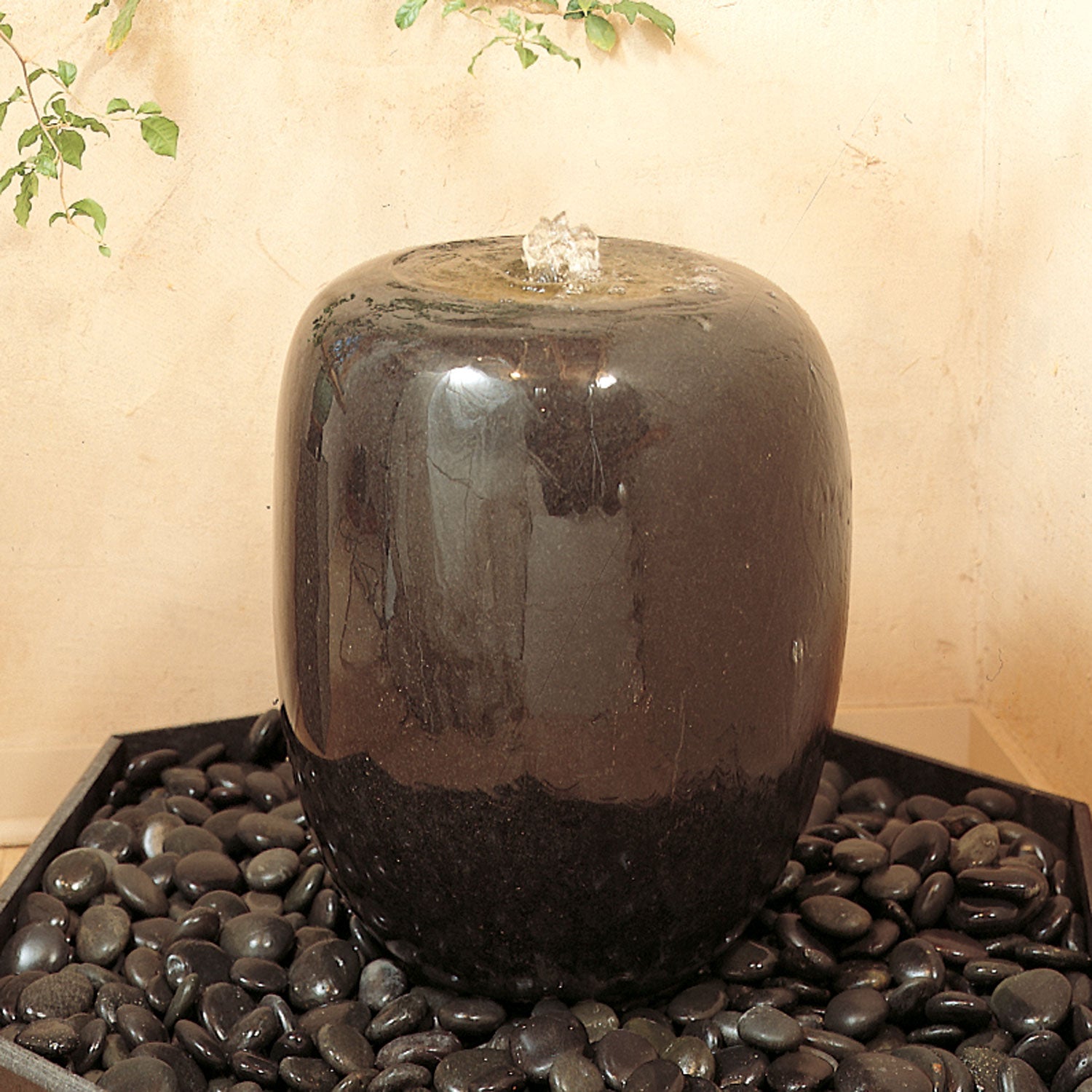 fountain in polished black granite