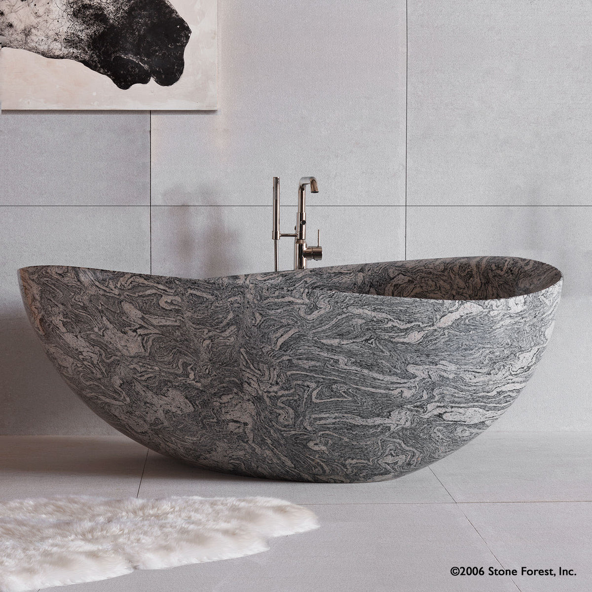 Stone Forest free standing  Papillon Bathtub in cumulo granite image 6 of 7