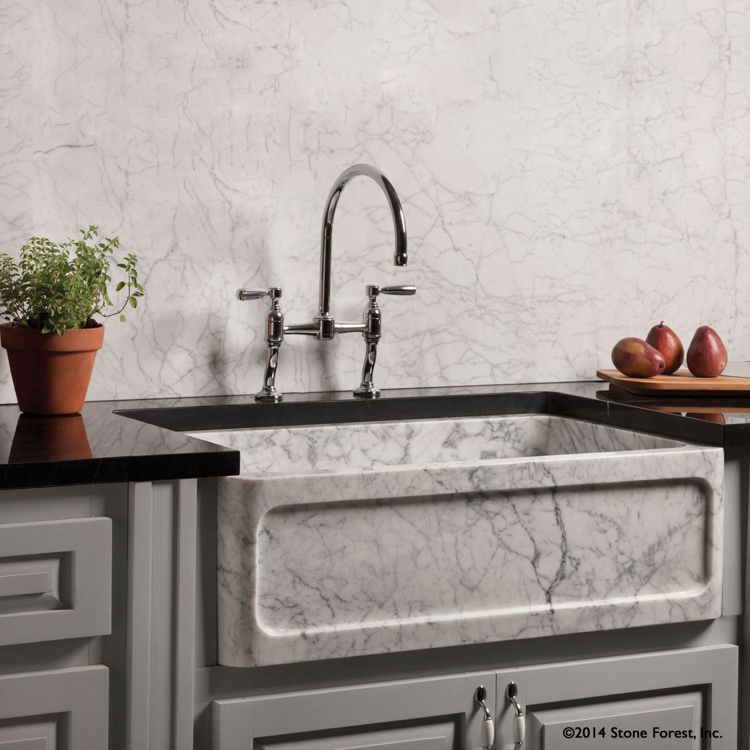 New Haven Farmsink carved from a block of Carrara Marble