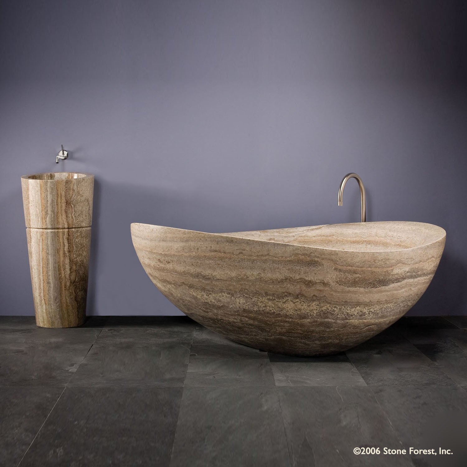 Stone Forest free standing  Papillon Bathtub in silver travertine