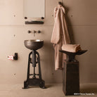 Industrial Pedestal forged from iron with Ore Vessel sink in white bronze