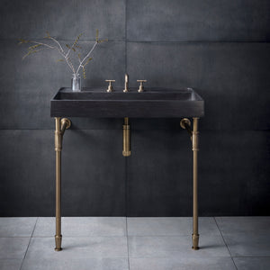 Stone Forest Ventus Bath Sink in antique gray limestone on Elemental Facet Vanity Legs image 1 of 2