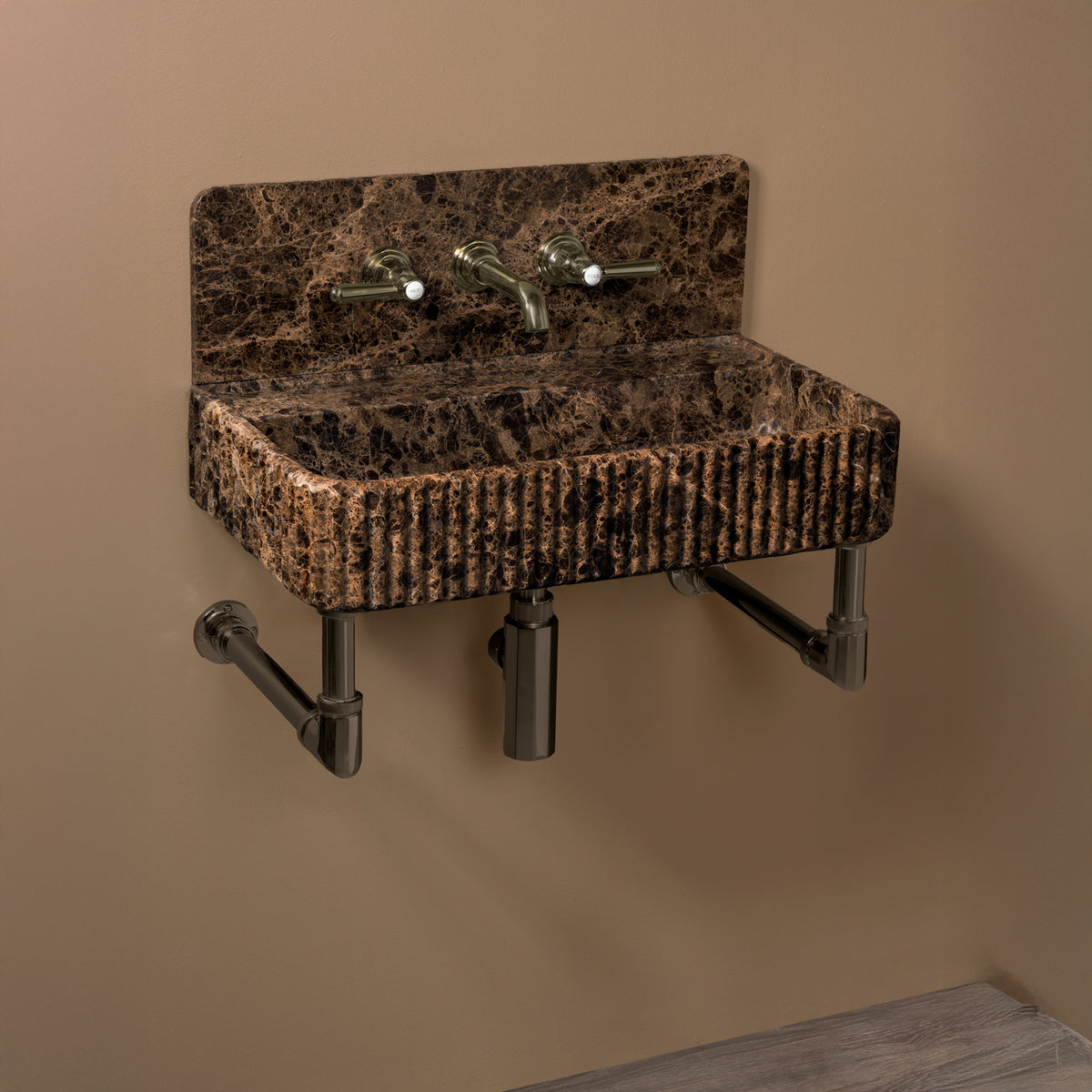 Fluted Lumbre Sink with Splash paired with Elemental Facet Wall Unit image 1 of 3
