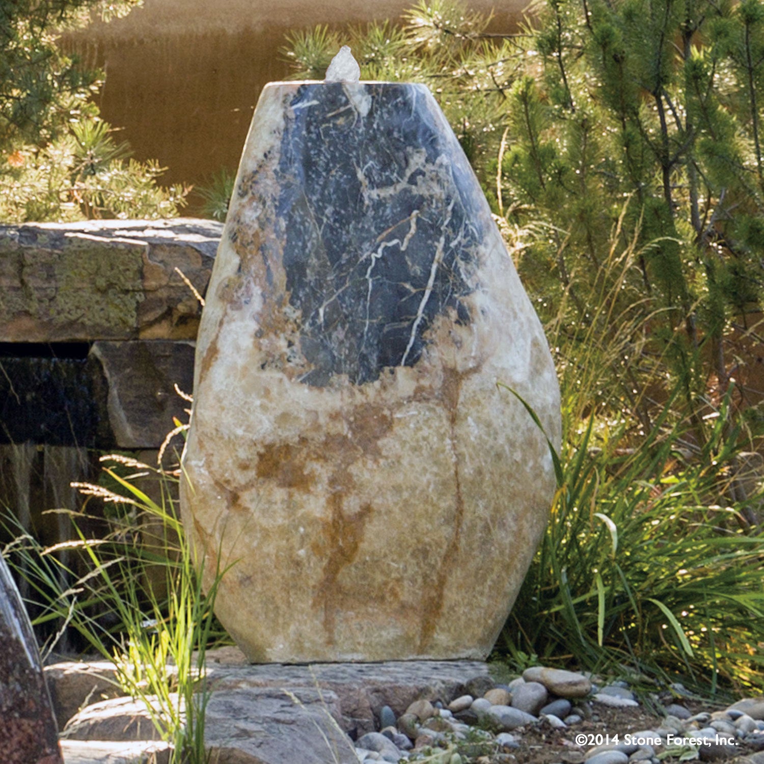 Stone Forest 48"h onyx Pebble garden fountain hand carved from natural stone