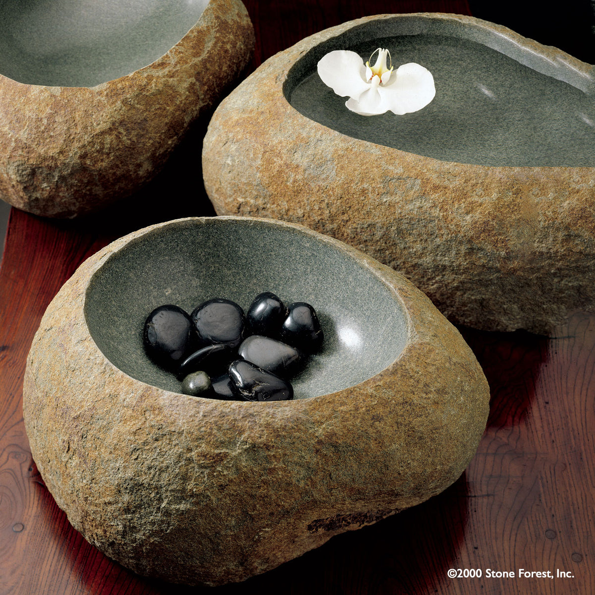 Stone Wabi Basin carved from gray granite boulders image 2 of 2