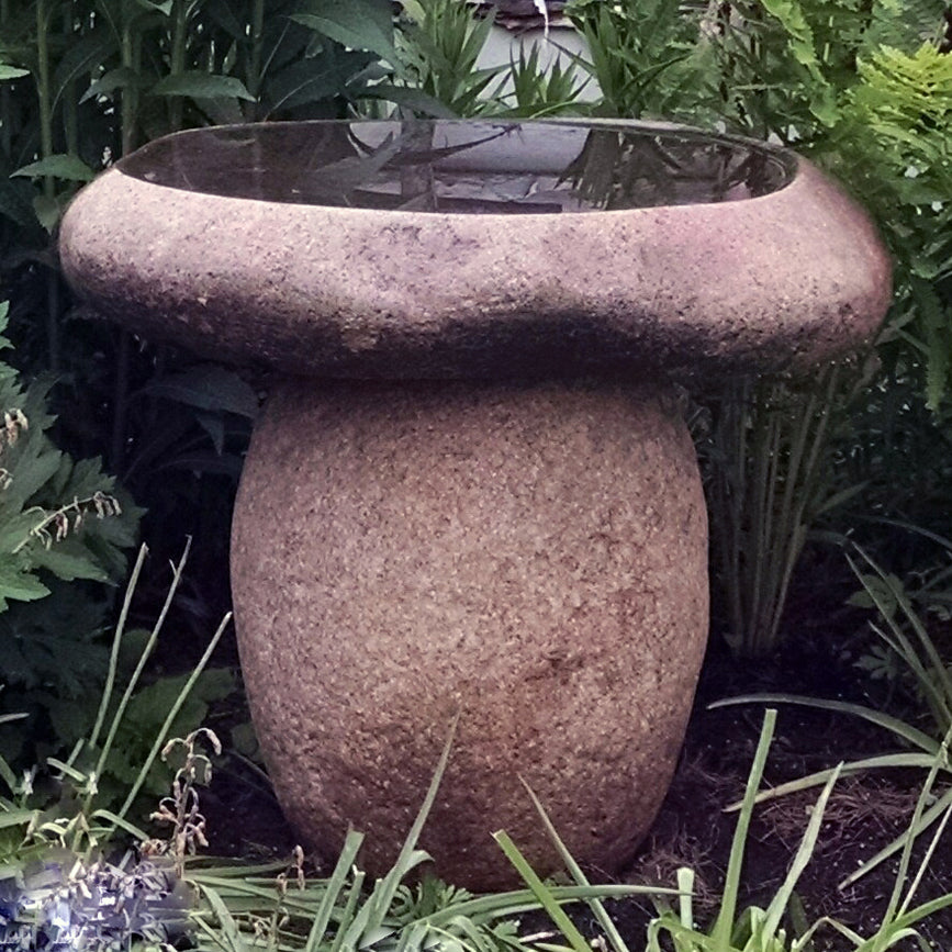 Wabi birdbath in natural boulder material