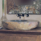 Large Natural Sink, bathroom lavatory sink with natural exterior and polished top and interior.