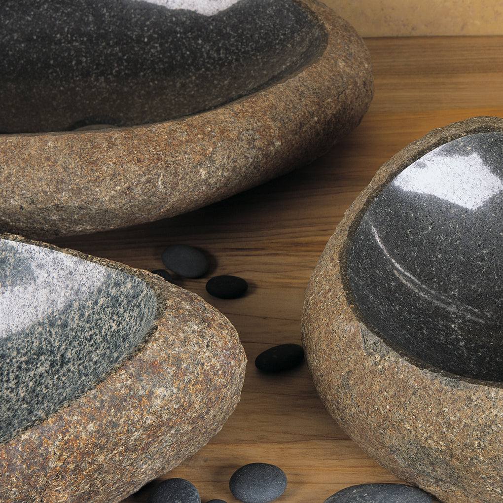 wabi vessel sink in natural boulder material