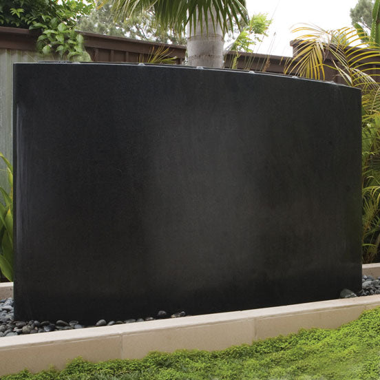 curved waterwall fountain in polished black granite