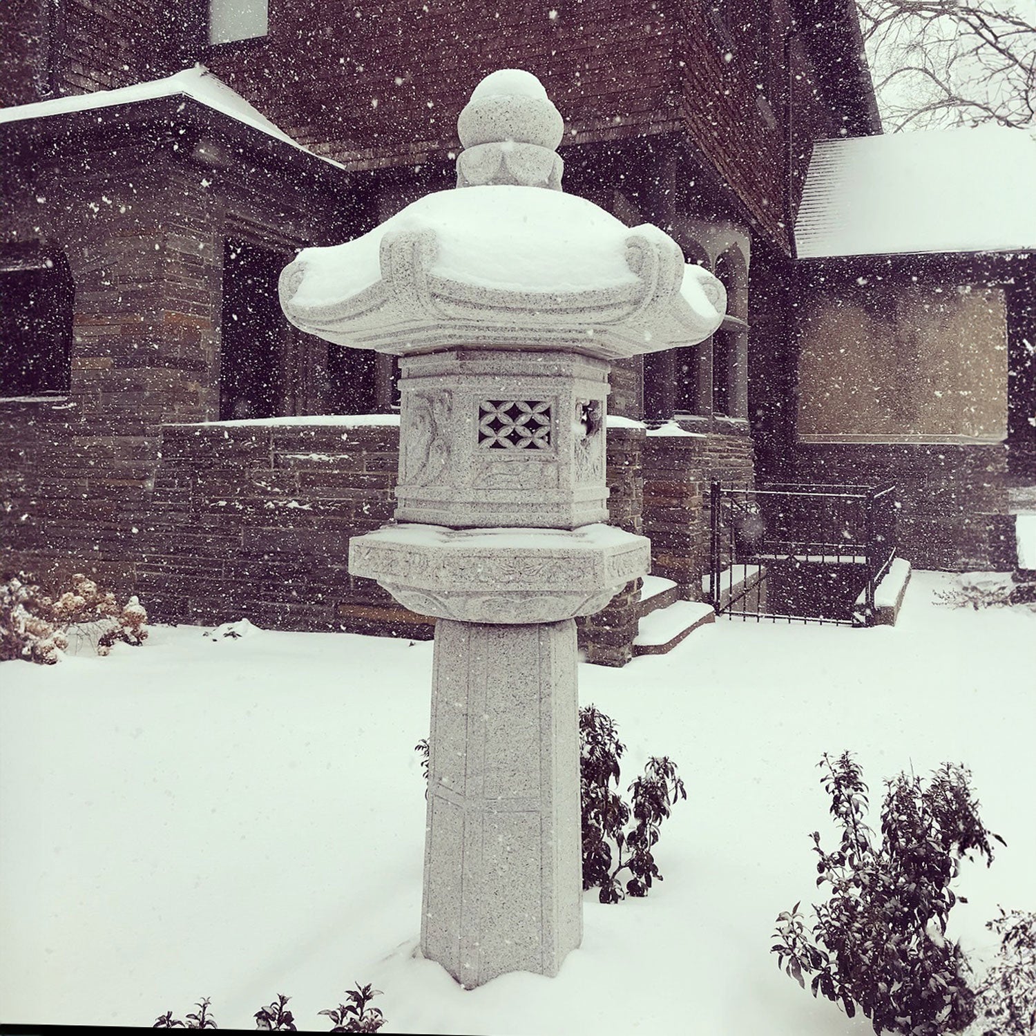 Custom Kasuga Lantern carved from granite