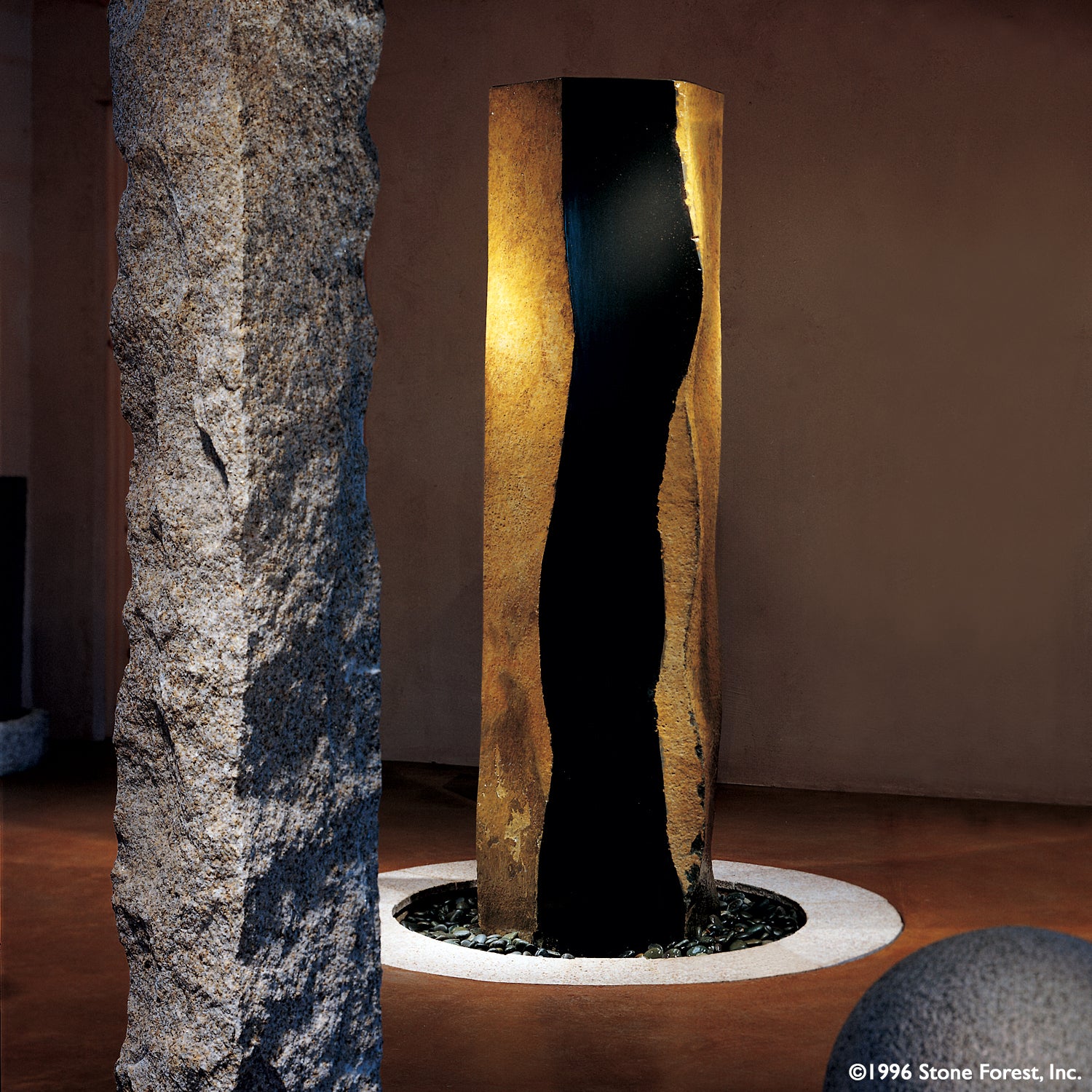Stone Forest hand carved Basalt Column garden fountain 72" high