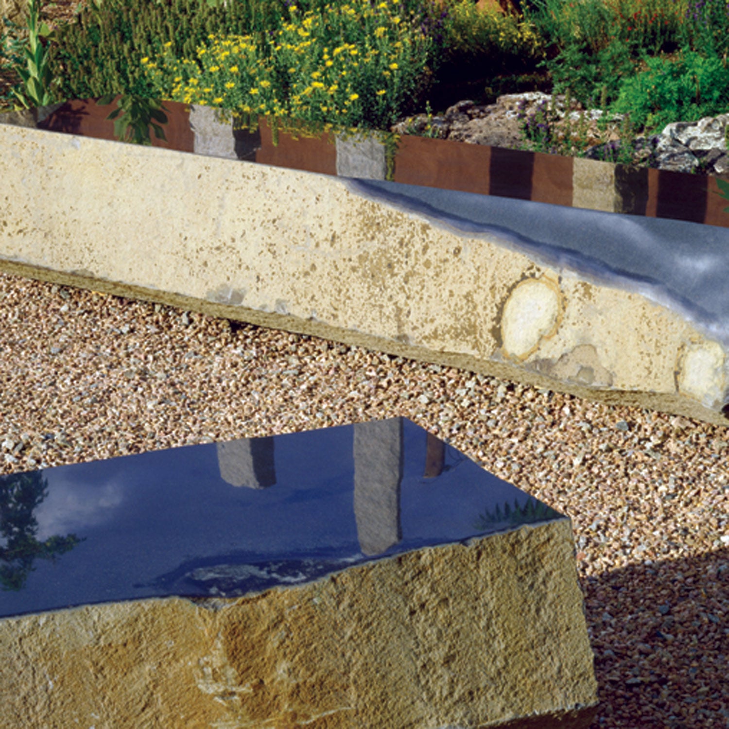 monolithic benches made of basalt columns
