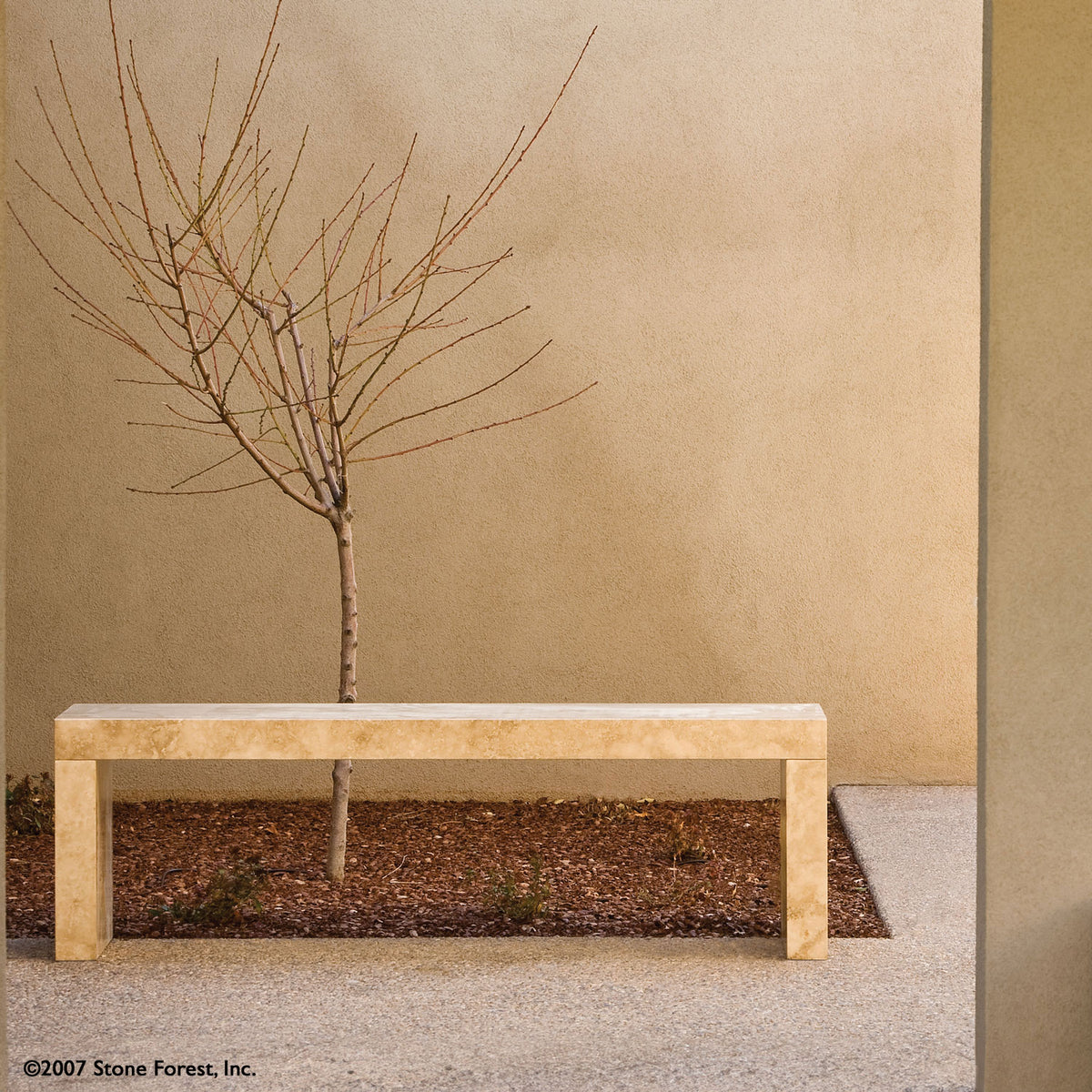 The Sierra Bench is a  contemporary piece made of three solid stone slabs joined together using mortise and tenon-style joints. Carved from Travertino Romano, which is a type of travertine image 2 of 3