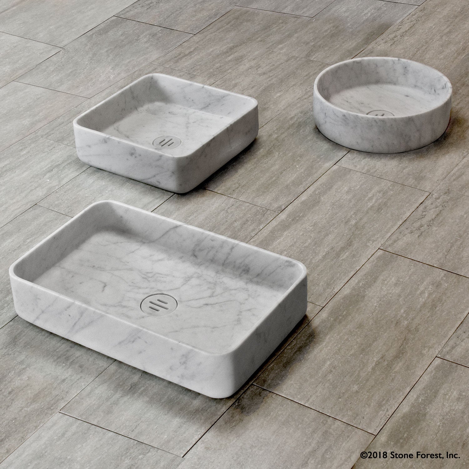 Contour Vessel Sinks in carrara marble. Shaped square, round or rectangular
