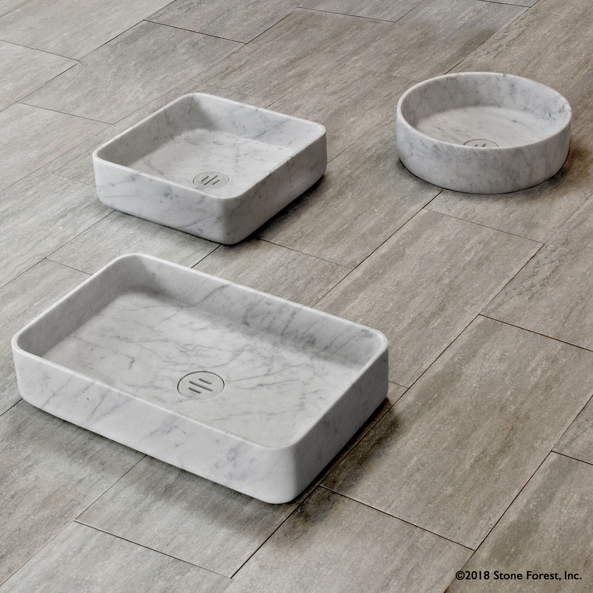 Contour Vessel Sinks in carrara marble. Shaped as square, round or rectangular sinks . image 4 of 6