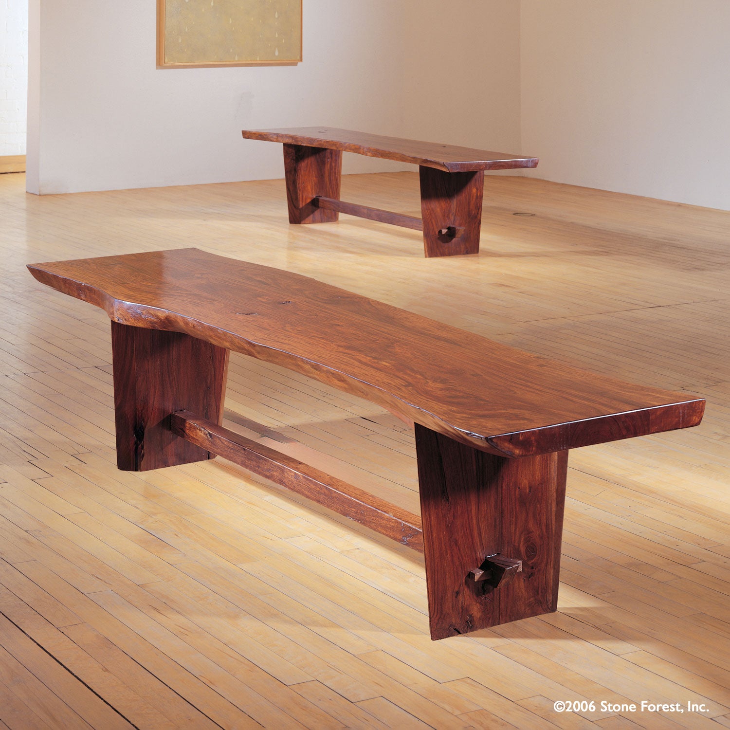 two wood benches