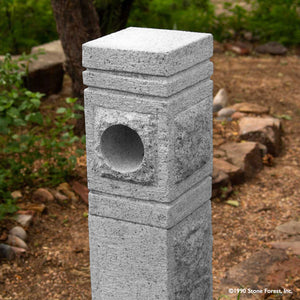 Stone Forest Yosemite Lantern is carved from black & white (salt and pepper )granite blocks. Featuring roughly chiseled areas and finely carved stone faces.  image 3 of 3