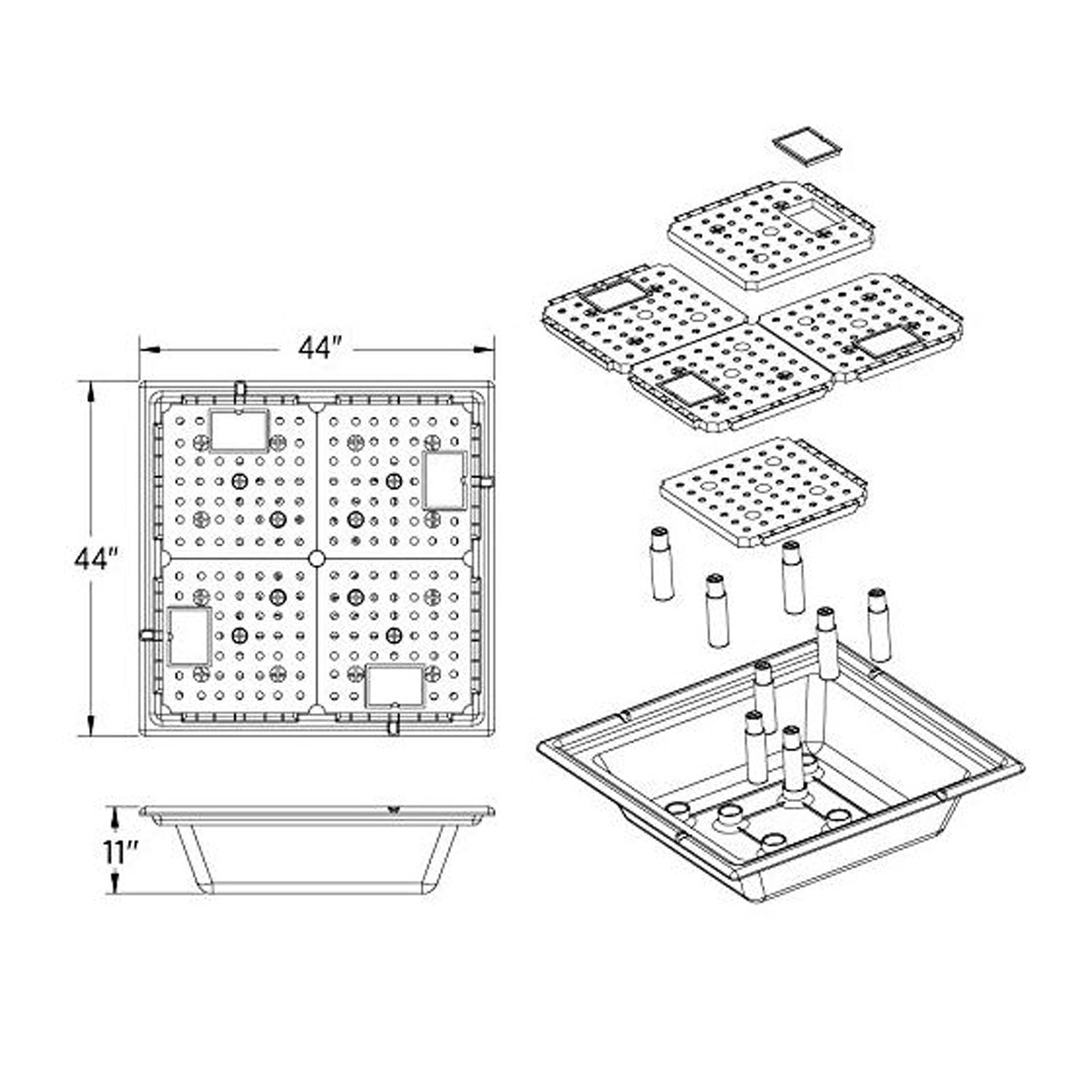 Diagram of 44" square Fountain Installation Kit