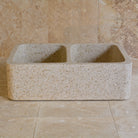 Double Basin Farmhouse Kitchen Sink, Beige Granite