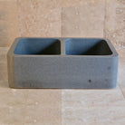 Double Basin Farmhouse Kitchen Sink, Blue-Grey Granite