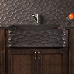 Honed basalt farmhouse sink with wave motif apron front carving image 1 of 1