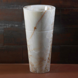 Stone Forest Veneto Pedestal Sink carved from a block of white onyx with a polished finish. image 6 of 7