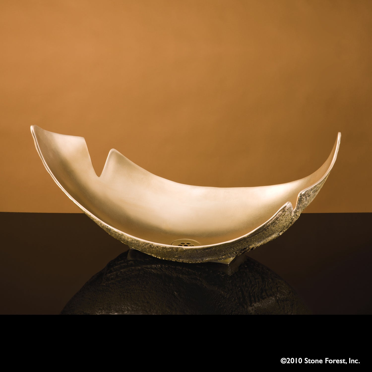 Stone Forest Lunette Vessel Sink solid cast bronze vessel sink golden bronze.