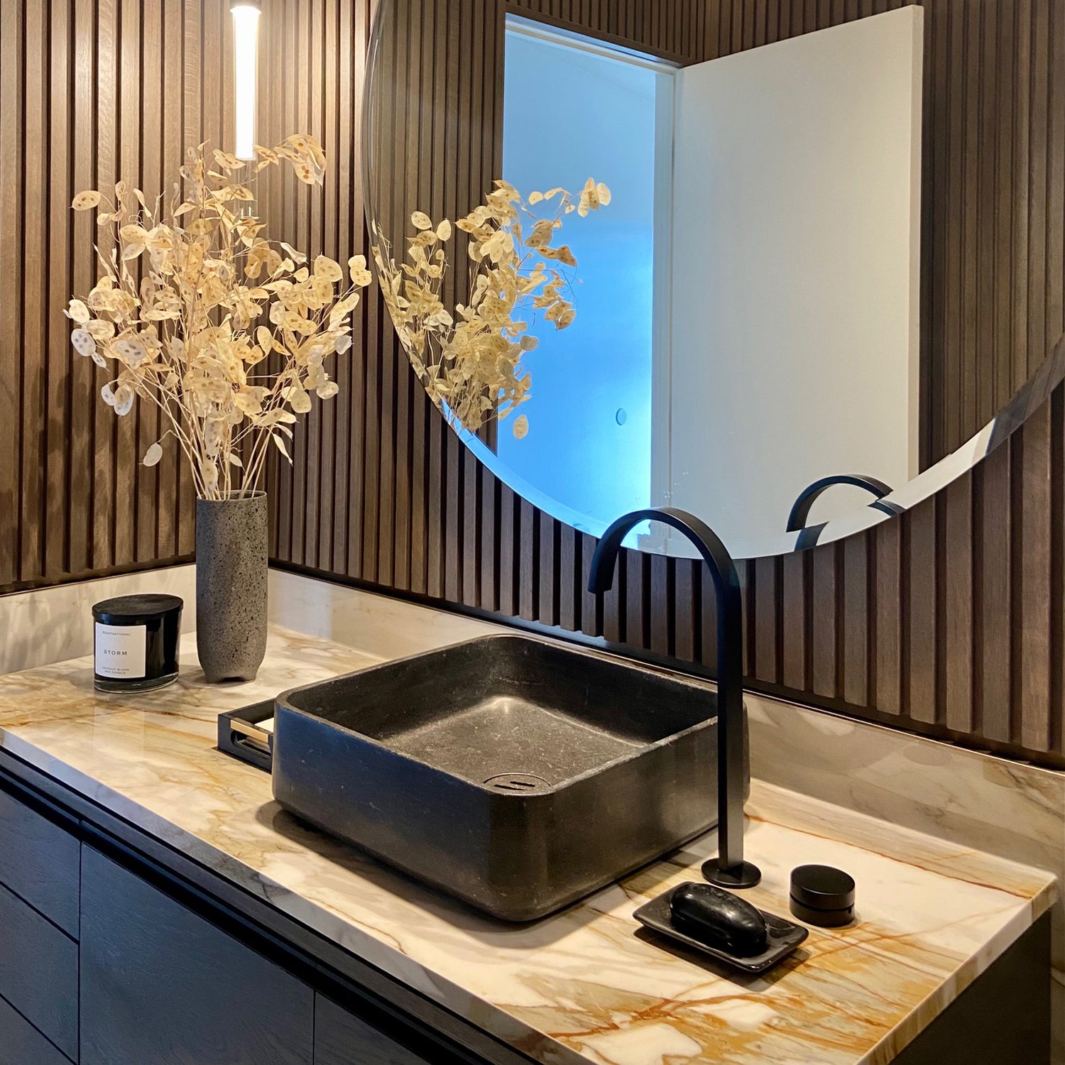 Square Contour Vessel Sinks in antique gray limestone