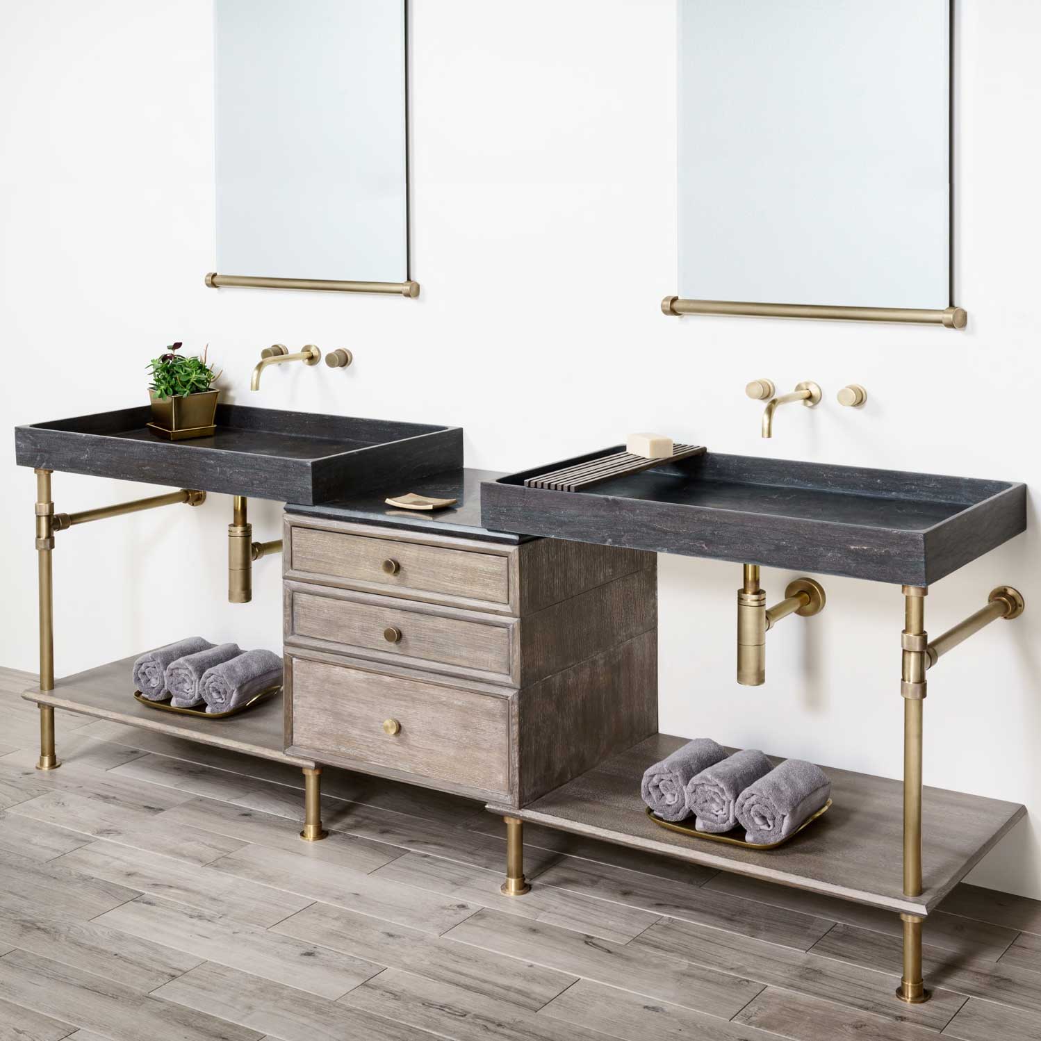 Double Elemental Vanity set.  Shown with Watermark Faucets
