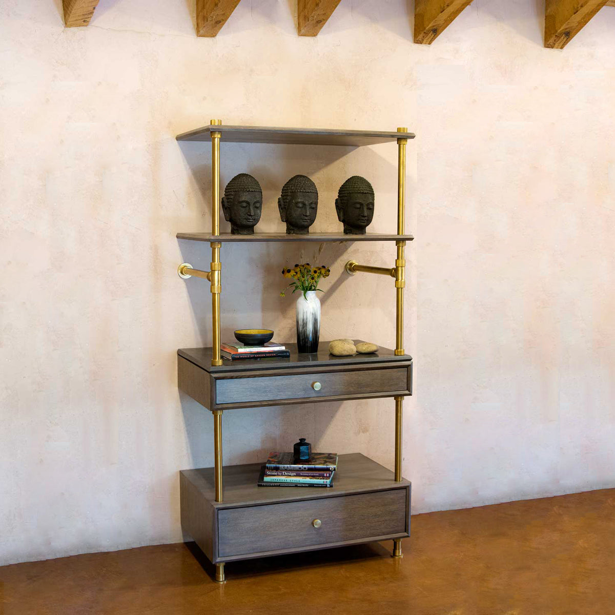 Stone Forest Elemental Classic Storage Set in aged brass and antique gray limestone. image 1 of 4