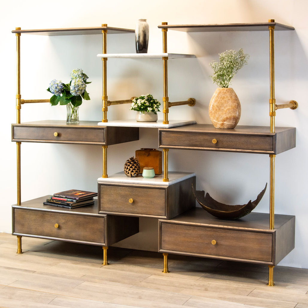 Stone Forest Elemental Classic Etagere Storage Set with carrara and aged brass finishes