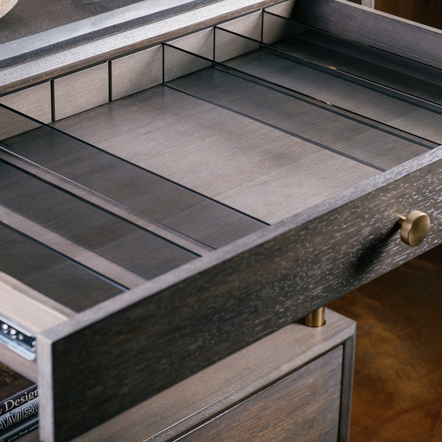 Stone Forest Elemental glass drawer dividers made of gray tempered glass