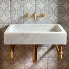 aged brass Elemental Classic Wall Unit with Milano Bath Sink carved from carrara marble