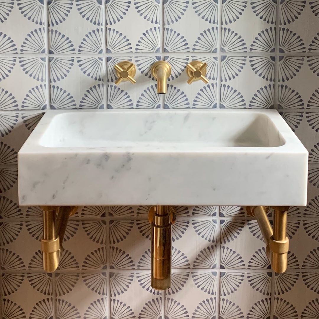 aged brass Elemental Classic Wall Unit with Milano Bath Sink carved from carrara marble image 1 of 3