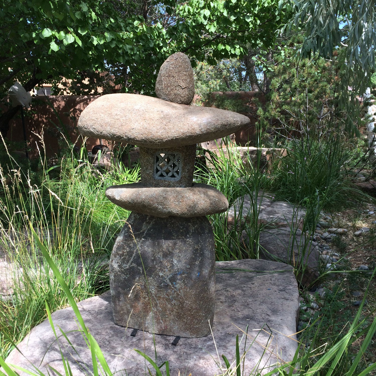 Stone Forest 48"h Wabi Stone Lantern created from natural boulders using minimal carving. 
