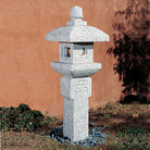 Stone Forest Oribe lantern is an ikekomi-gata-style stone lantern (post lantern) carved from black and white granite.