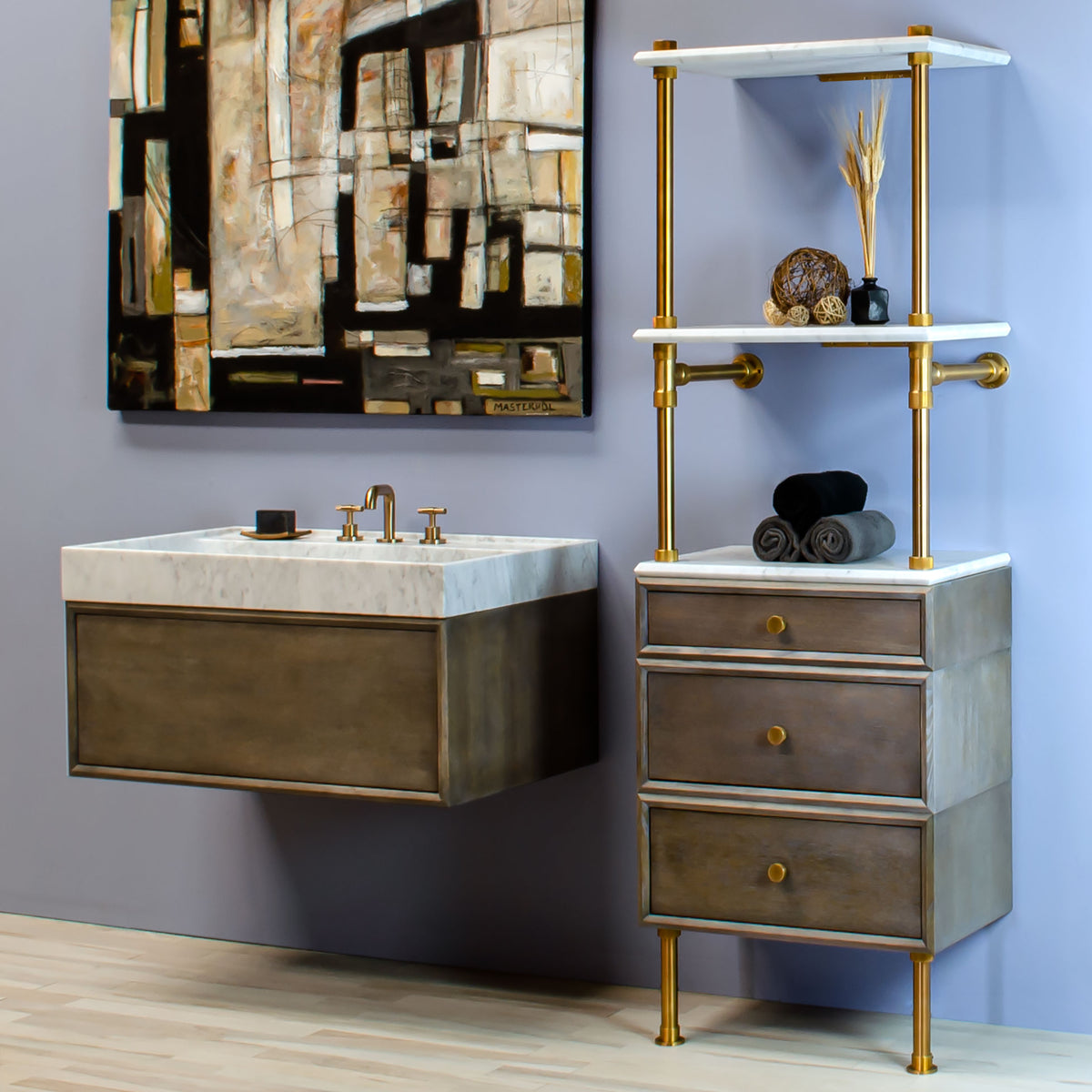Ventus Bath Sink with Faucet Deck paired with Elemental Hanging Vanity image 2 of 3