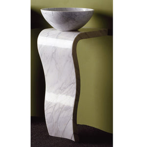Stone Forest Wave Pedestal in polished carrara with the Urban Vessel sink, carved from a solid block of stone. image 2 of 3