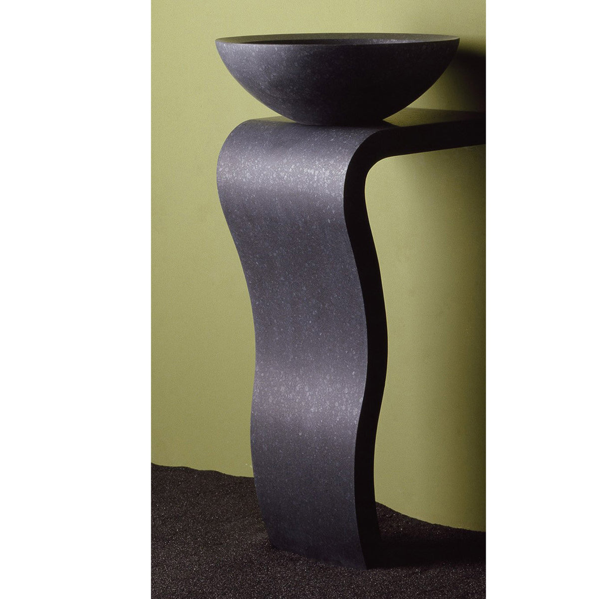 Stone Forest Wave Pedestal in honed basalt with the Bevel Vessel sink, carved from a solid block of stone. image 3 of 3