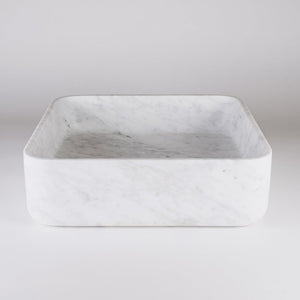Thin Walled Square Vessel Sink in Carrara Marble image 1 of 3