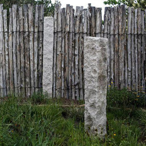 Garden Ornament: Rough chiseled plinths carved from beige granite used as sculptural accents image 2 of 3