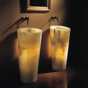 Stone Forest Veneto Pedestal Sink carved from a block of multi-onyx with a polished finish. image 7 of 7