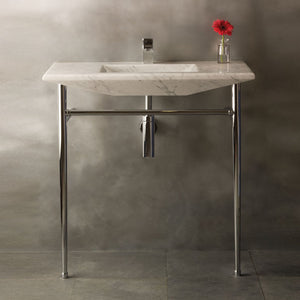 Stone Forest Cortina Console Sink carved from a single block of carrara marble paired polished nickel Minimal Legs image 3 of 3